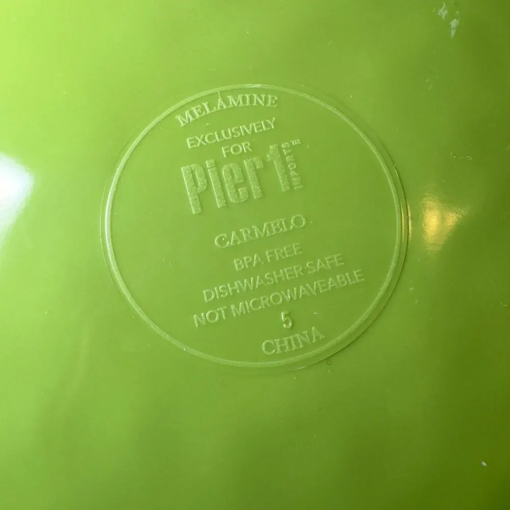 Pier 1 Imports CARMELO Green Melamine Plates Bowls LOT of 9 Snack Set Crackle